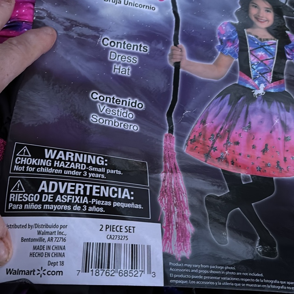 NWT Enchanting Unicorn Witch Kids 2 pc Costume Purple & Black Dress & Hat S 6-6X